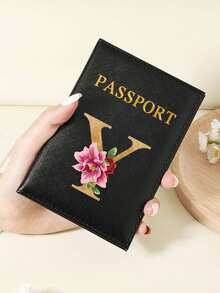 Floral Letter Print Passport Holder Wallet & Card Holder, Slim Travel Purse For Couple, Fits Cards & IDs, Lightweight Portable - Burgundy - View 33