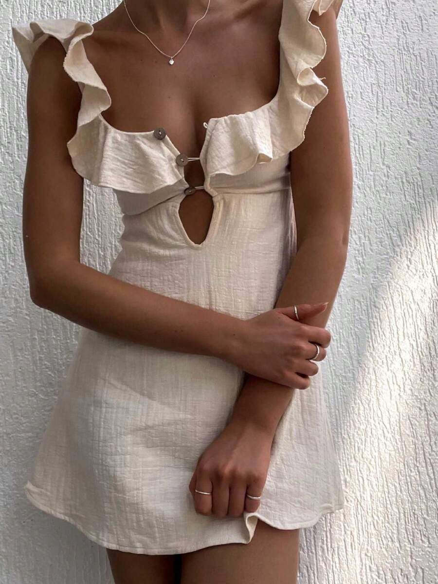 Vestido corto tirantes con volantes sensual nueva colección estilo europeo elegante moderna para mujer temporada verano - Blanco - Ver 1