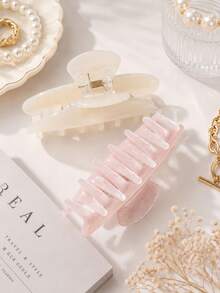 1/2pcs Set Minimalist Elegant Retro Semi-Circle Hair Clips, Warm Beige And Pink Marble Texture, Sweet Suitable For Tea Party, Hair Accessories, School Supplies, College Autumn/Winter, Women Summer Outfits Vacay Beach Claw Clips - Multicolor - View 3