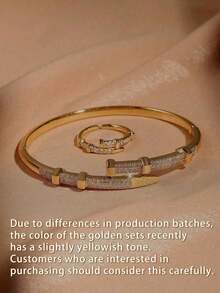 rakol 2pcs/Set Fashionable Cubic Zirconia Nail Shaped Bracelet & Ring Set - Jewelry Set - View 11