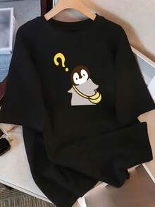 Camiseta de Manga Corta para Mujeres con Diseño y Estampado Únicos, Nuevo Estilo de Verano Holgado para 2025, Top Atractivo - Negro - Ver 1