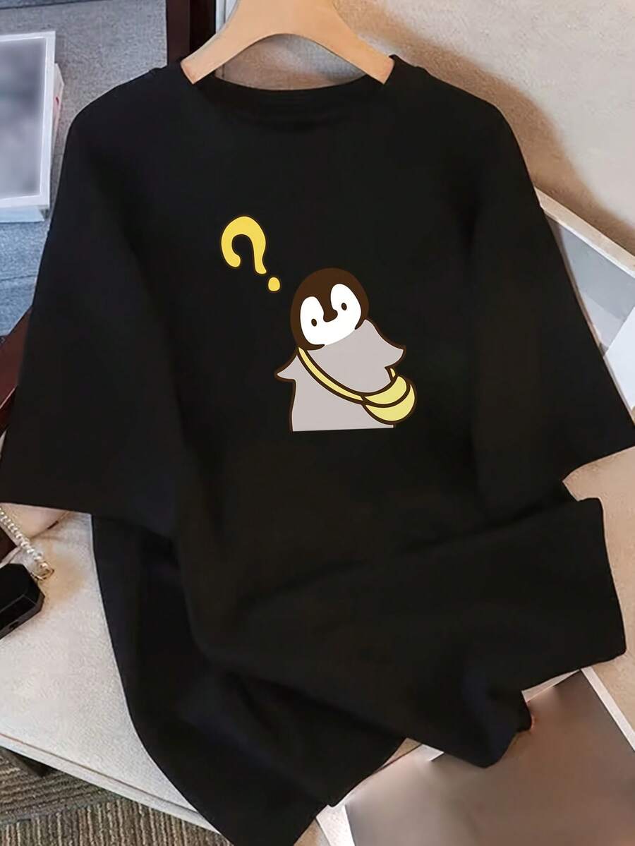 Camiseta de Manga Corta para Mujeres con Diseño y Estampado Únicos, Nuevo Estilo de Verano Holgado para 2025, Top Atractivo - Negro - Ver 1