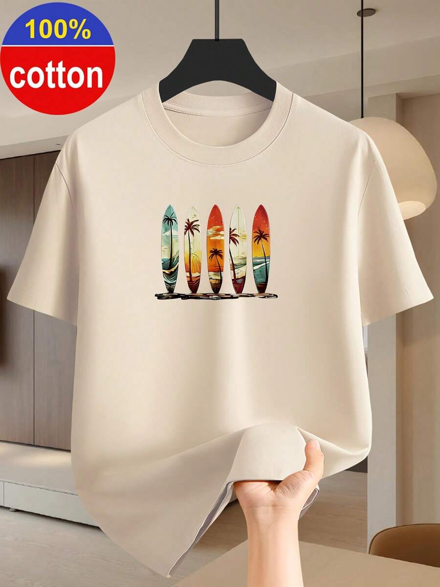 Limited Edition, Men's Short Sleeve T-Shirt, 100% Cotton, Simple And Elegant Regular Fit, Crew Neck, Cotton Fabric For Comfortable Wear, Can Be Used As A Holiday Gift, Lightweight Cotton - 杏色 - 查看 1