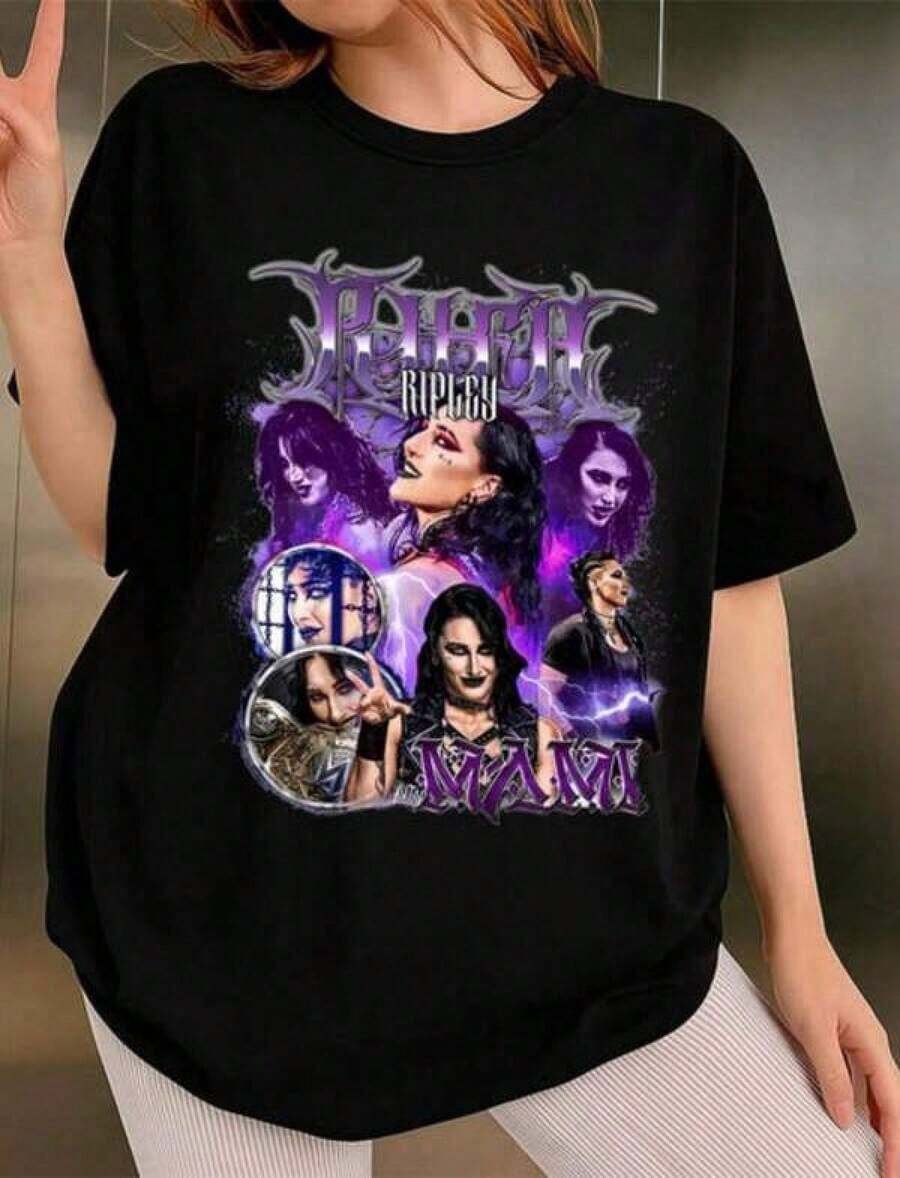 Camisetas para parejas.Camiseta Uni de Rhea Ripley, Camiseta de Fan de Lucha - Negro - Ver 1
