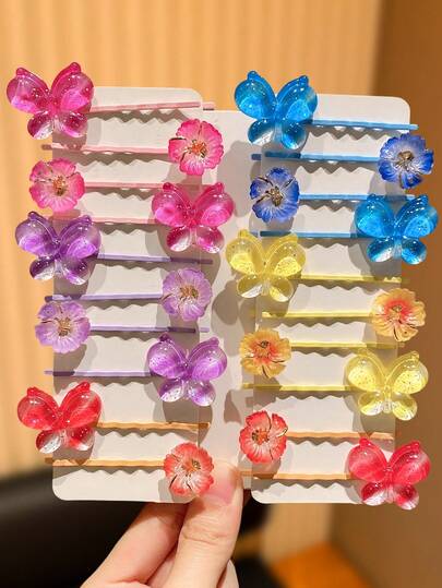 20 piezas de pasadores de pelo de una pieza con diseño de mariposa y flor en degradado brillante y colorido, un regalo adecuado para niñas lindas, para uso diario, citas, sesiones de fotos, fiestas de cumpleaños, vacaciones, graduación, regreso a la escuela, decoración del cabello, para fijar el flequillo o el moño alto