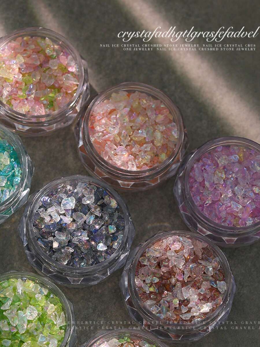 Dofuny 10colors Asymmetric Natural Crystal Gravel Nail Charms, Iridescent Mixed Color Mineral Nail Stones DIY Accessories For Press On Nails - Multicolor - View 1