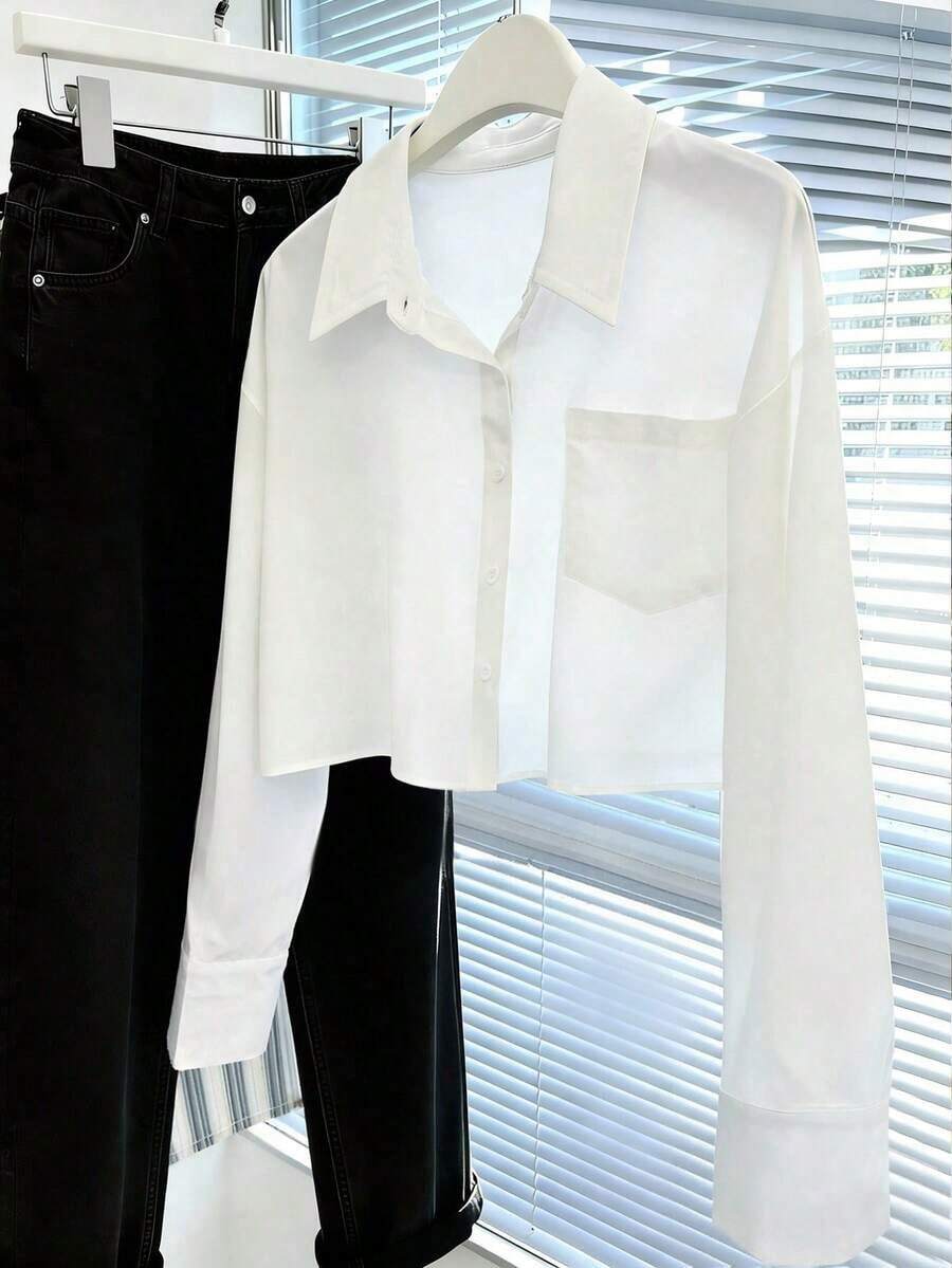 de mujer casual de unicolor de manga corta - Blanco - Ver 1