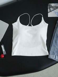 Top sin espalda sexy con sujetador acolchado para mujeres, chaleco sin mangas, casual de verano - Blanco - Ver 8