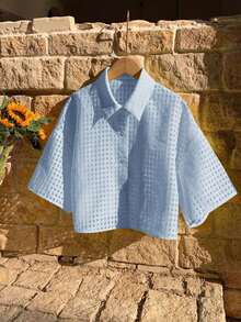 Blusa corta tejida amarilla para mujeres - Azul - Ver 5