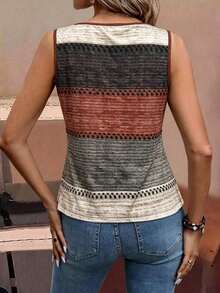 Camiseta sin mangas de mujer con bloques de color y rayas, estilo casual para vacaciones - Multicolor - Ver 2