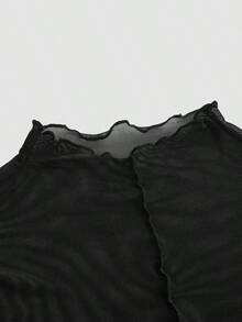 Top Negro De Malla Con Borde De Lechuga Y Perspectiva - Negro - Ver 6