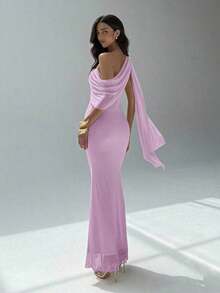 Vestido asimétrico de hombro de unicolor elegante para mujer - Lila Púrpura - Ver 6