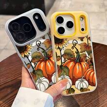 Funda para teléfono: Funda para teléfono adecuada para  17, 15, 15 Plus, 15 Pro, 16, 16 Plus, 16 Pro, 16e, 16 Pro, 17 Pro, 17 Air, 17 ProMax, 14. A prueba de golpes, de doble capa, tipo gelatinoso, magnética, resistente a la suciedad, a prueba de arañazos, con diseño de calabaza y flores.Adecuado para varios modelos de : 17, 16, 15, 14, 13, 12, 11, Plus, Air, Pro Max. - Amarillo - Ver 3