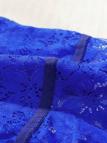 1 Set Women's Longline Wireless Lace Embroidered Floral Bra Set - Blue - View 6