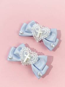 2pcs/Set Cute Heart & Bow Tie Hair Clips, Versatile Accessory For Daily Commute, Festivals, Parties, Outings, Gifting To Best Friends,Snap Clip,Claw Clips - Multicolor - View 20