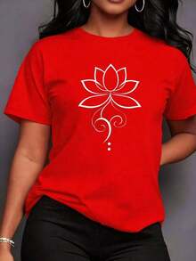 Women's Summer LooseTop, Casual Short Sleeve T-Shirt With Magnolia Flower Print Design, Everyday Casual Wear, Lightweight And Breathable Fabric, Casual Top For Women | RADCBasic Women's Basic Tops Women's Cotton Crew Neck T-Shirt - 白色的 - 查看 7