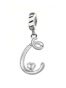 1pc 925 Sterling Silver Popular Letter Pendant, Inlaid Heart-Shaped Cubic Zirconia Letter A-I Pendant, Suitable For Bracelet, Personalized Name Jewelry Gift - Silver - View 10