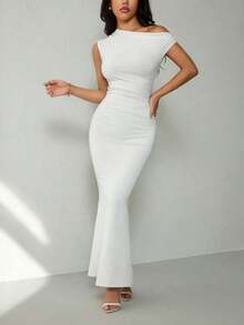 Ropa de verano, atuendos para citas diarias y viajes, atuendos de fiesta, atuendos interiores elegantes para mujeres, atuendos para salir, vestido asimétrico de sirena extra largo con hombros caídos, atuendos de club para mujeres, atuendos de - Blanco - Ver 9