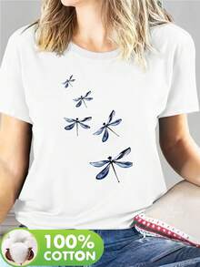 100% Pure Cotton Short-Sleeved T-Shirt With Letter Prints, Classic Cut For Women's Clothing. It's A Basic Casual Crew Neck T-Shirt For Spring And Summer That Is Machine Washable. It's Loose And Casual, Suitable For Wearing At Home Or To Parties. - 白色 - 查看 6