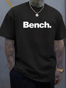 Herren-T-Shirt in Übergröße mit einfachem Buchstabenmuster, Rundhalsausschnitt, kurzen Ärmeln, lässig, leicht zu kombinieren, perfektes Geschenk für Freunde, Sommer-Outfit für Herren, Vatertagsgeschenk. - Schwarz - Übersicht 1