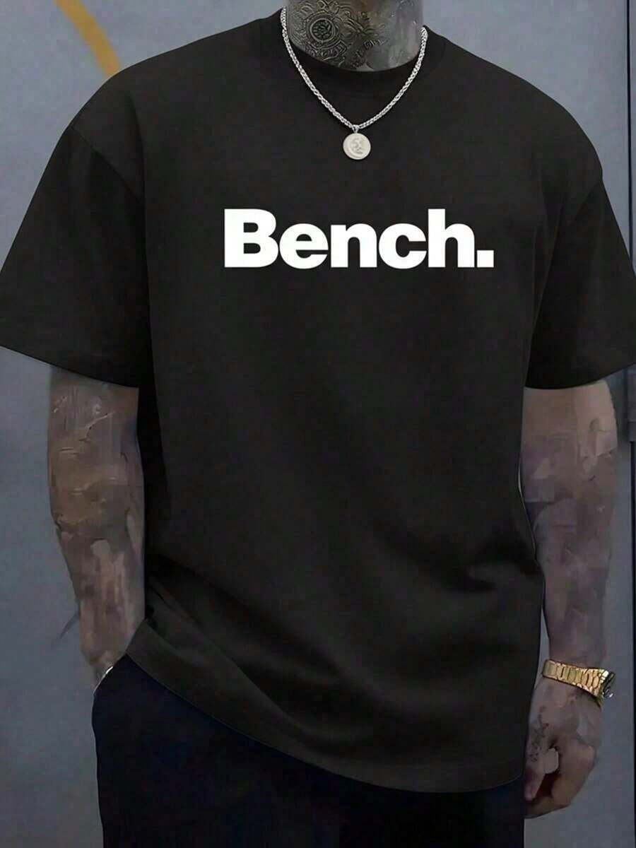 Herren-T-Shirt in Übergröße mit einfachem Buchstabenmuster, Rundhalsausschnitt, kurzen Ärmeln, lässig, leicht zu kombinieren, perfektes Geschenk für Freunde, Sommer-Outfit für Herren, Vatertagsgeschenk. - Schwarz - Übersicht 1