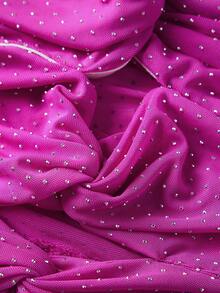 Women Rhinestones Tube Tops Shimmer Twist Cutout Ruched Off-Shoulder Bandeau Backless Shirts For Streetwear - Hot Pink - View 9