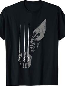 Camiseta M1arvel XM1en Wolverine Wild Side DiS1tressed Face Shot. Camiseta unisex de algodón puro de 220 g. Peso ideal para todas las estaciones, apta tanto para hombres como para mujeres. Tejido duradero de alta calidad, suave al tacto y de larga duración. Prenda transpirable, ideal para el otoño y las vacaciones. - Negro - Ver 1