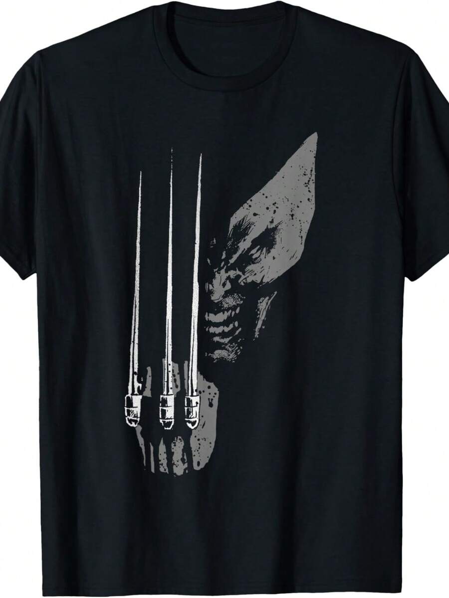 Camiseta M1arvel XM1en Wolverine Wild Side DiS1tressed Face Shot. Camiseta unisex de algodón puro de 220 g. Peso ideal para todas las estaciones, apta tanto para hombres como para mujeres. Tejido duradero de alta calidad, suave al tacto y de larga duración. Prenda transpirable, ideal para el otoño y las vacaciones. - Negro - Ver 1
