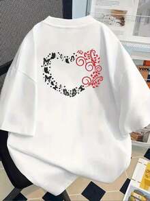 Camiseta de manga corta de talla grande para mujer - Camiseta básica casual de corte holgado, elegantes tops de poliéster, camiseta de manga corta estampada con diseños frontales y traseros - Forma de corazón de mariposa, amor - Camiseta estampada de primavera/verano para mujer, ¡tu mejor elección!Transpirable y cómodo - Blanco - Ver 2