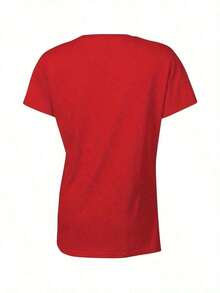 Camiseta holgada y versátil con estampado de fiesta de cumpleaños, camiseta casual de manga corta y cuello redondo para primavera y verano, nueva llegada para mujer. Camiseta casual de manga corta y cuello redondo para mujer, top de verano para mujer. Camiseta básica de algodón con cuello redondo para mujer. - Rojo - Ver 3