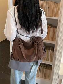 Retro Minimalist Large Capacity Fashion Student/Work Commute Tote Bag - Coffee - View 9