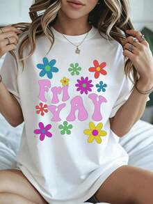 Elegante y casual para mujer, manga corta, camiseta casual para mujer con estampado de flores, top blanco para fiestas de fin de semana y uso de verano. - Blanco - Ver 8