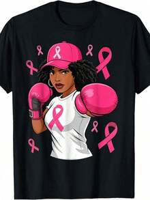 Black African American Breast Cancer Afro Pink Ribbon Unisex Shirt Blouses For Women > Casual Women's Clothing - 黑色 - 查看 9