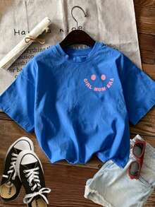 Top de verano para mujer, moderno e informal, con estampado de doble cara que presenta diseños dulces como estrellas y rayos, estampado "IN MY MOM", camiseta de manga corta pura con cuello redondoWomen's short-sleeved printed T-shirt(Retro style, suitable for teenagers, Maija women, graduation dresses, unisex) - Azul - Ver 3