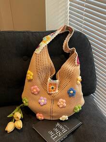 Novo Lançamento de Verão Estilo de Férias Moda Casual Bolsa de Palha, Bolsa de Ombro de Grande Capacidade para Compras de Mulheres - Caqui - Visão 11