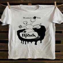 Bjork Graphic T-Shirt For Men - White Crew Neck With Skeleton Caps, Casual T-Shirt For Music Fans And Theme Events, All Weather Clothing, Fun Design, Short Sleeve, Urban Fashion - 白色 - 查看 2