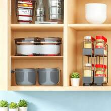 Stainless Steel Spice Rack Storage Box With Pull-Out Shelves And Sliding Drawers, Suitable For Cabinets - Double Pull-Out Storage Rack, Space-Saving Kitchen Organization Rack. - White - View 11