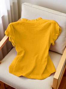 casual de mujer de unicolor y manga corta, para verano - Amarillo - Ver 2