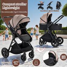 Kinderwagen 3 in 1, Kinderwagen, Zusammenklappbar kombikinderwagen 3 in 1 komplettset inkl. Becherhalter, Moskitonetz, Fußabdeckung, Regenschutz, Kinderwagen for 0-36 Monate - Gold - Übersicht 4