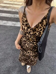 Vestido largo sin mangas con estampado de leopardo para mujer en verano - Marrón - Ver 5