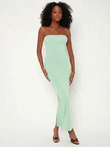 Vestido Sólido Estilo Tubo Para Cena O Citas Casuales - verde menta - Ver 4
