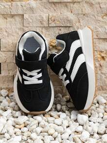 Unisex Kids Sports Shoes, Suitable For All Seasons, Versatile, Classic, Comfortable, Hook And Loop, Color Blocking Design, Suitable For Daily Wear And Outdoor Activities - Black - View 3