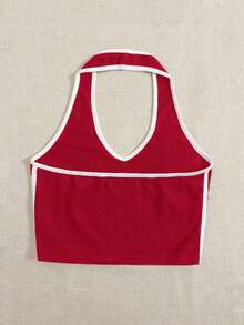 Top halter corto unido en contraste - Rojo y blanco - Ver 2
