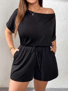 Mono de talla grande para mujer, ropa de verano, shorts, hombros descubiertos y graciosos, conjunto de verano para mujer, atuendo de rave de festival, conjunto de verano para vacaciones de mujer, mono casual de mujer - Negro - Ver 5