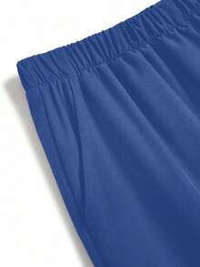 Conjunto de uniforme de pijama de unicolor con parches, cuello en V y manga corta - Azul 2 - Ver 8