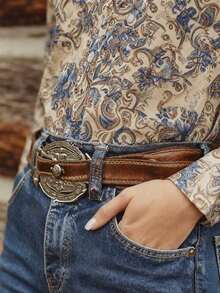 Camisa de moda casual de estilo retro bohemio con estampado, de manga larga, adecuada para uso casual, vacaciones y temporada de verano, elegante parte superior para primavera - Multicolor - Ver 6