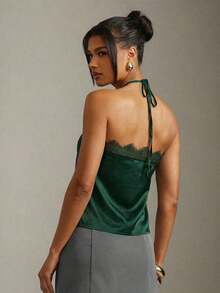 Top de tirantes con detalle de encaje sexy para la oficina en verano - Verde - Ver 3