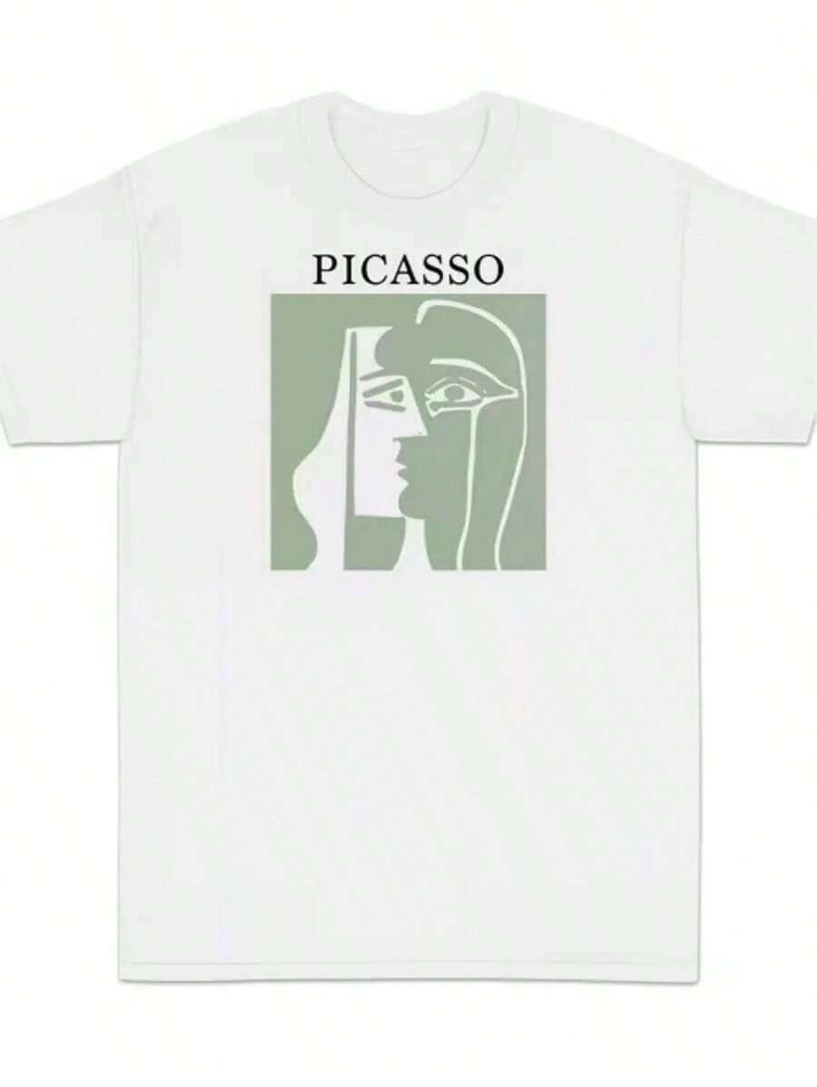 Unisex 100% Cotton T-Shirt With Graphic Print Of Picasso Cubist Art. - White - View 1