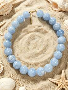 1pc Bohemian Style Colorful Beaded Round Geometric Necklace, Stainless Steel & 18K Gold Plated Accessories, Suitable For Summer Beach Vacation - Stainless Steel Handmade Beaded Necklace - View 24