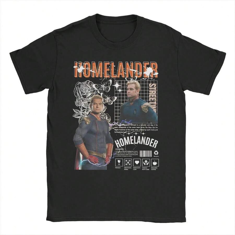 Novedad The Boys Homelander Aesthetic TShirt M1en WoM1en Camiseta de algodón con cuello redondo, manga corta, talla grande, 220 g, algodón grueso unisex, suave y transpirable con excelente elasticidad, agradable para la piel y cómoda para usar todo el día. Diseño clásico y casual fácil de combinar, ideal para salidas diarias, estilo urbano, deportes, citas y reuniones informales durante todo el año. - Negro - Ver 1